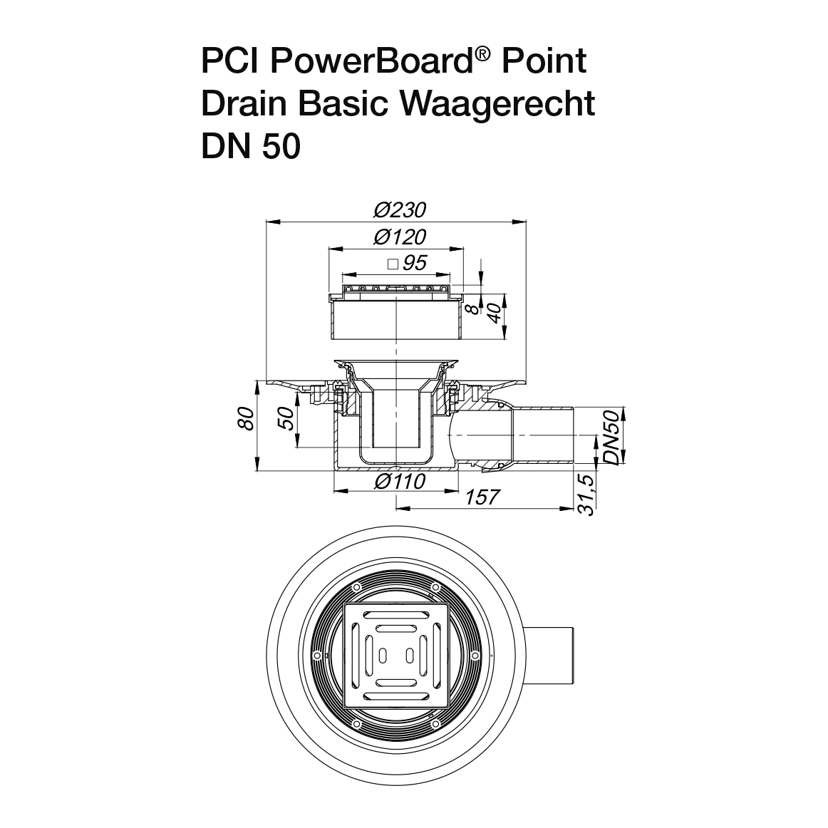 Wpusty podłogowe PCI PowerBoard Point Drain Basic
