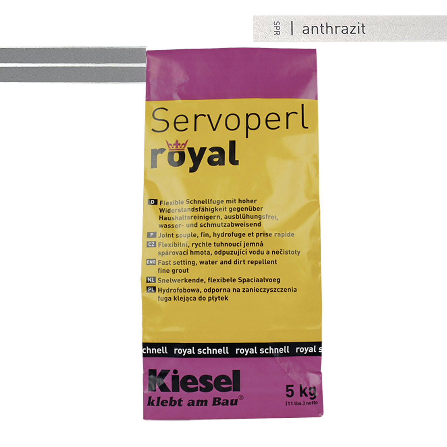 Zaprawa do fug między płytkami, kolor antracytowy, do płytek podłogowych, ściennych i mozaikowych, Kiesel Servoperl royal, 5 kg
