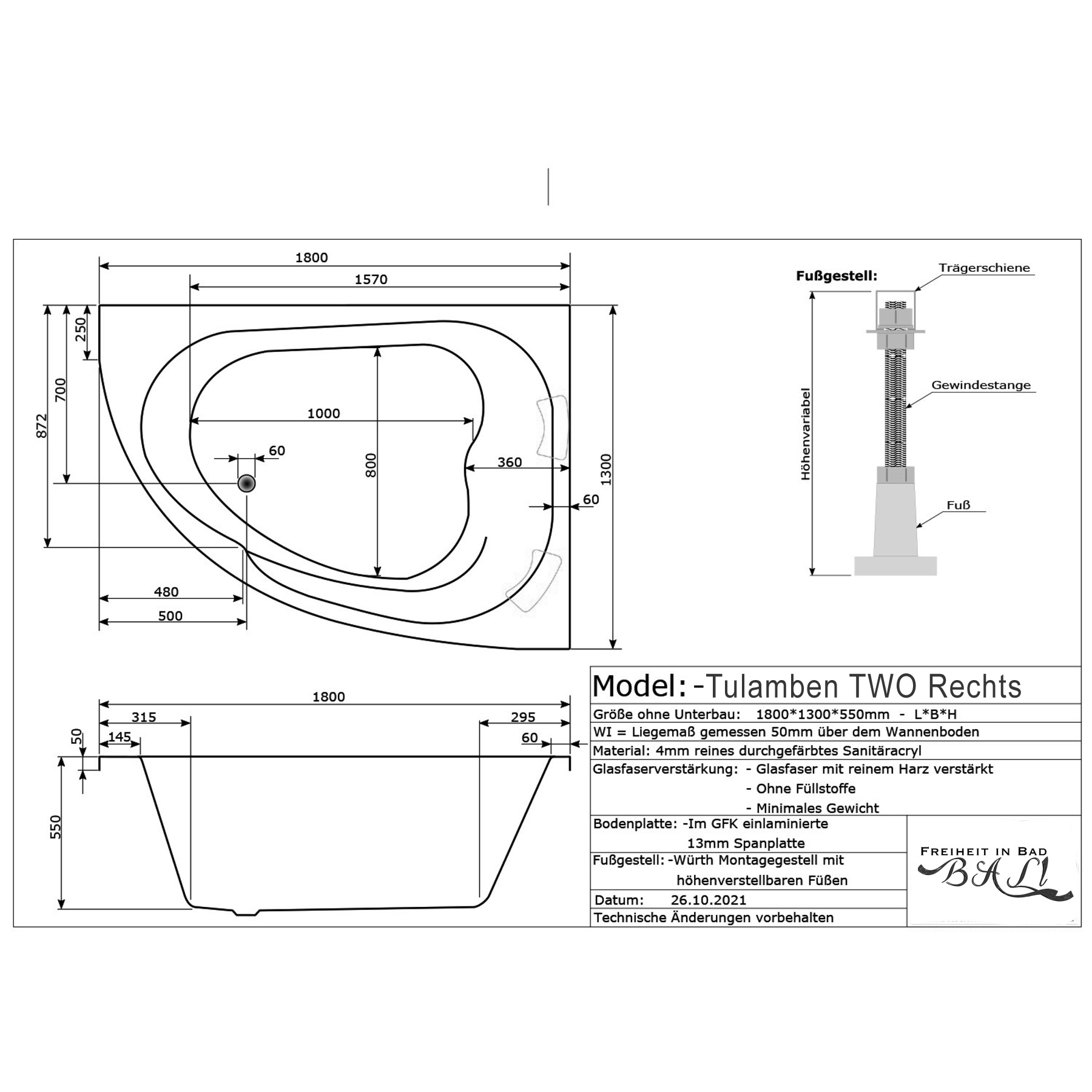 Eck Badewannen Whirlpool Spa Bali Tulamben TWO Rechts 180x130 cm weiss MADE IN GERMANY-BEN10149.2