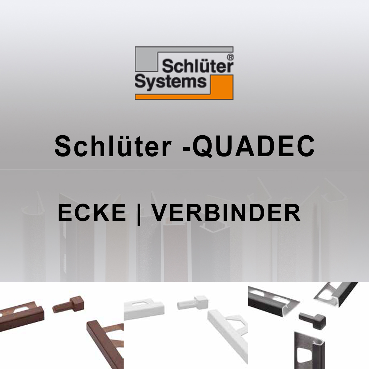 Narożnik zewnętrzny i narożnik wewnętrzny 100 mm do łącznika szyny do płytek Profil do płytek Szyna Schlüter Quadec