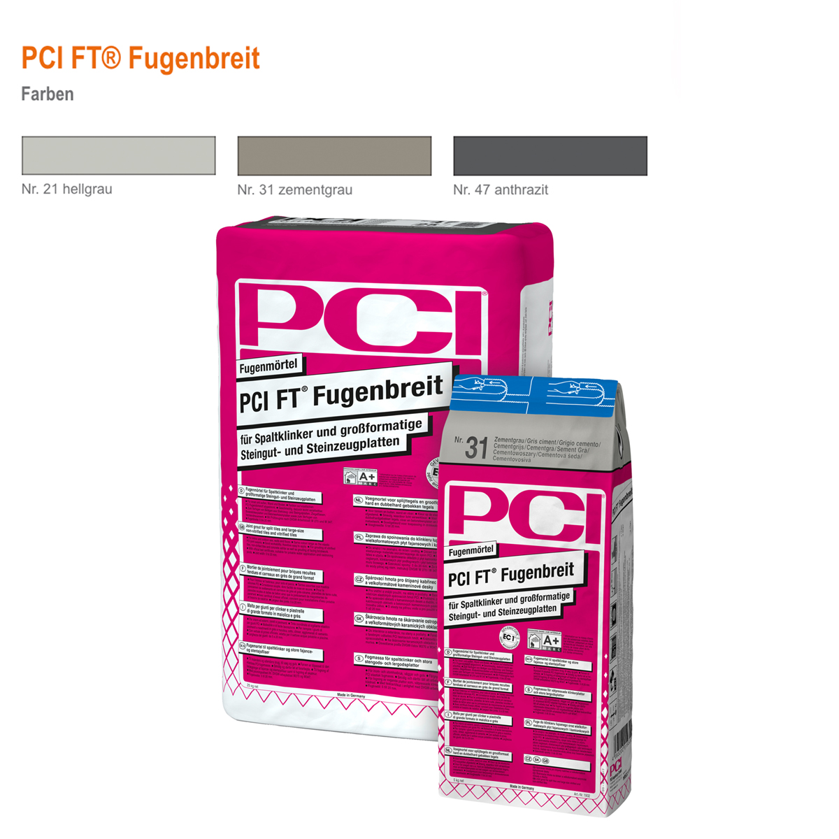 Fugenmörtel für Spaltklinker und großformatige Steingut- und Steinzeugplatten PCI FT Fugenbreit-BEN10187 Fugenmörtel für Spaltklinker und großformatige Steingut- und Steinzeugplatten PCI FT Fugenbreit-BEN10187